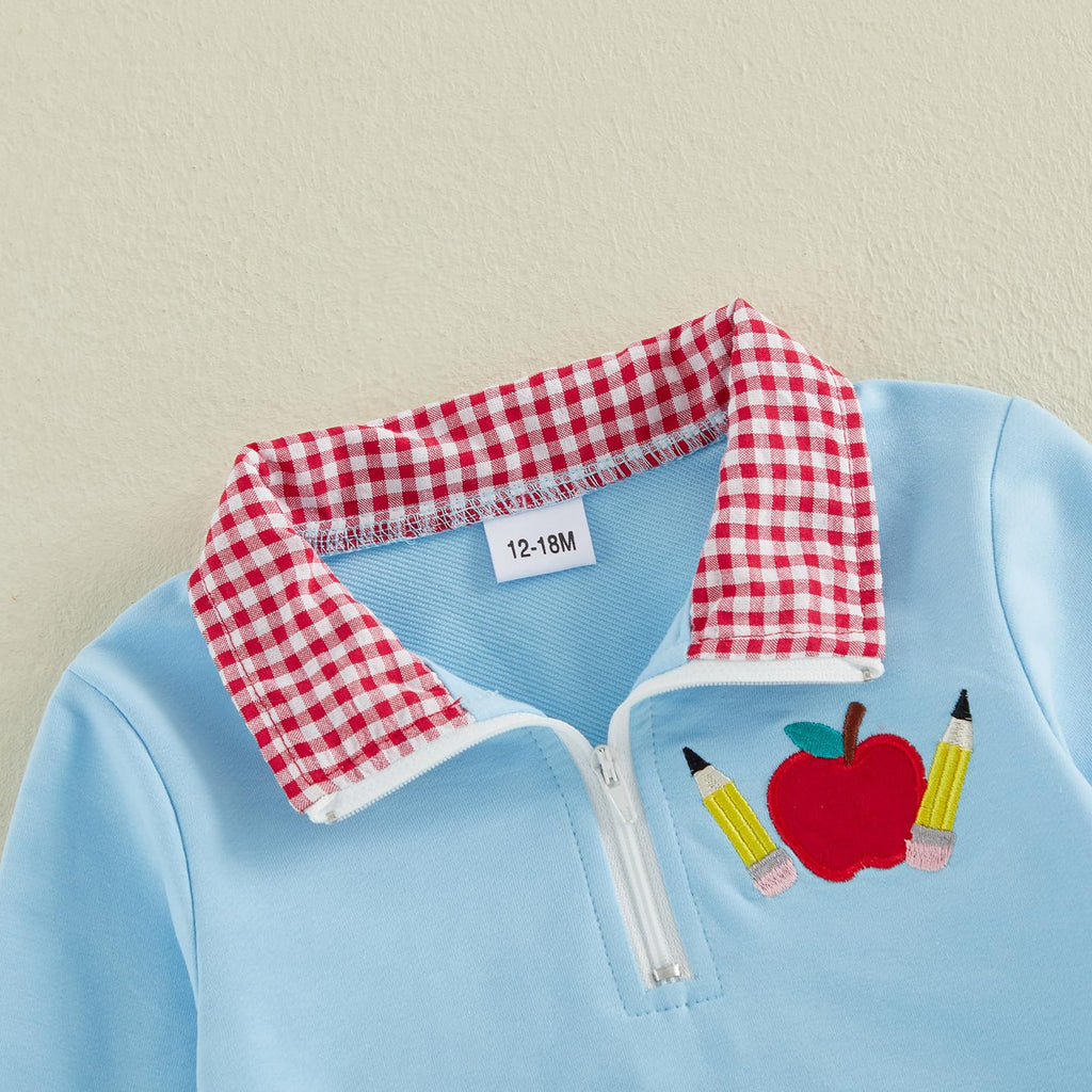 Toddler Boy Girl Christmas Outfit Quarter Zip Sweatshirt with Plaid Collar Shirt Pullover Top