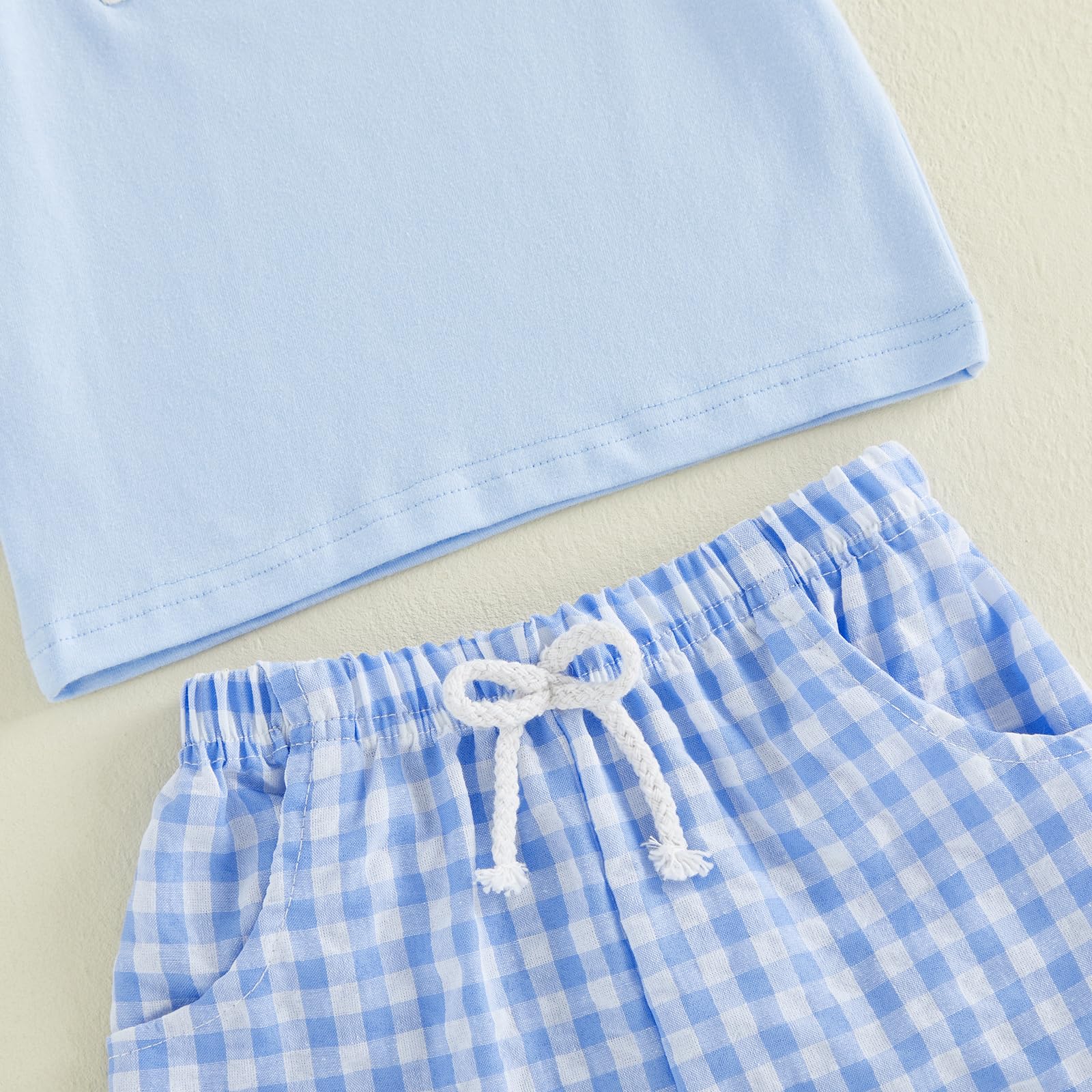 Bagilaanoe Toddler Baby Boy Short Sleeve T-Shirt+ Plaid Shorts Set Castle Embroidery Outfit Beach Clothes 2PCS Set