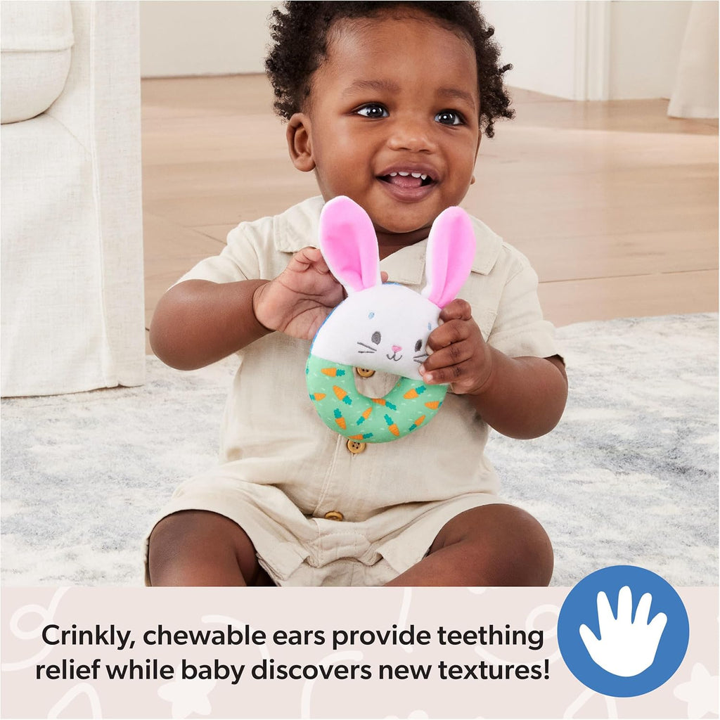 Ms. Rachel Official Hop Little Bunnies Soft Rattle, Baby Teething Toys with Plush Bunny Cover, Toddler Toys for Girls & Boys, Ages 3 Months to 1+