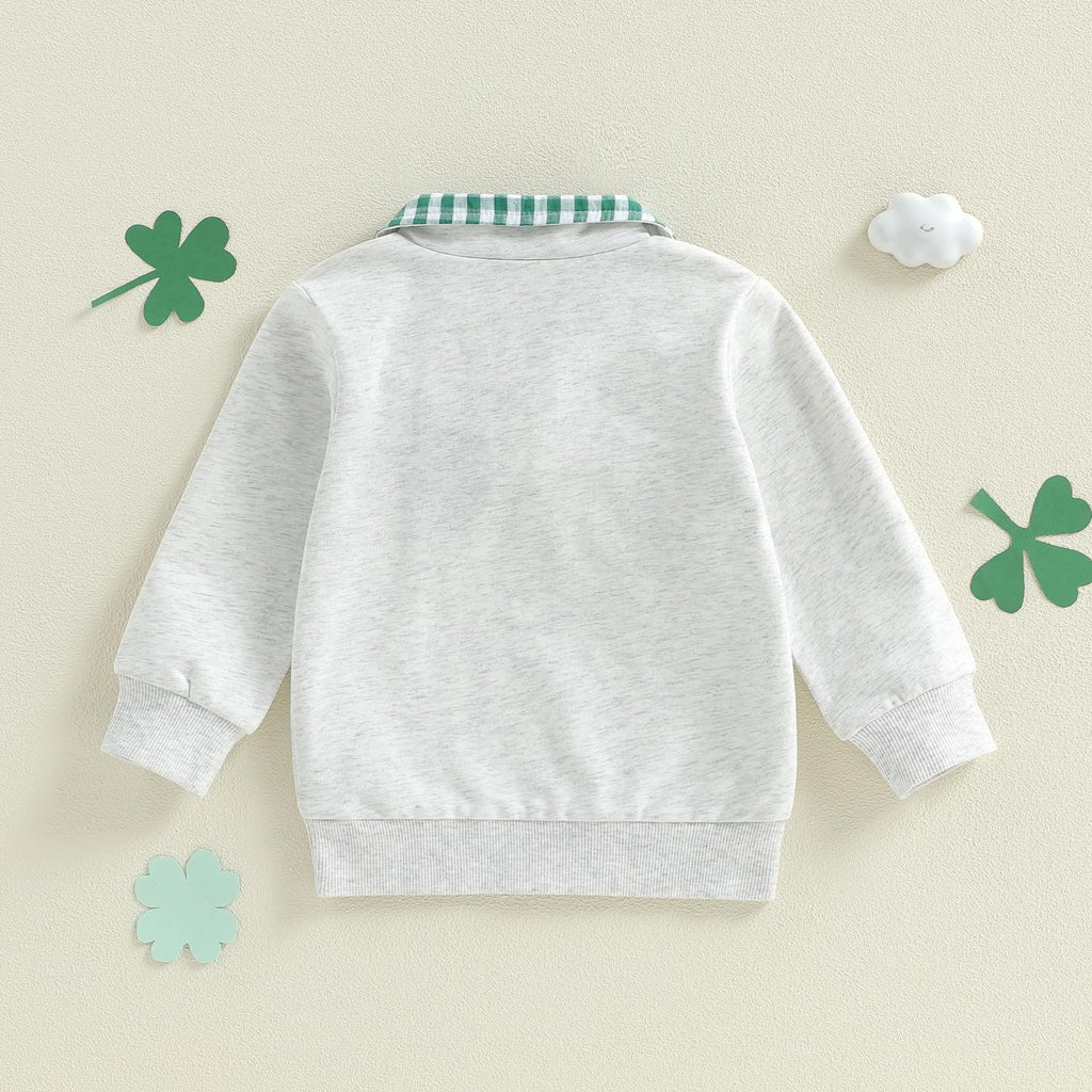 Toddler Boy Girl Christmas Outfit Quarter Zip Sweatshirt with Plaid Collar Shirt Pullover Top