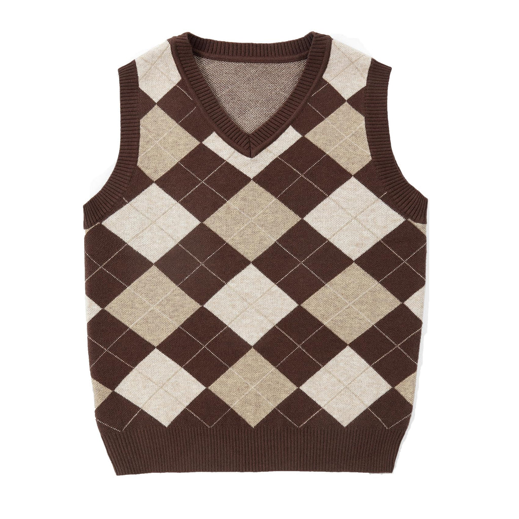 Boys Sweater Vest V Neck Argyle Sleeveless Uniform Knit Plaid Kids Clothes
