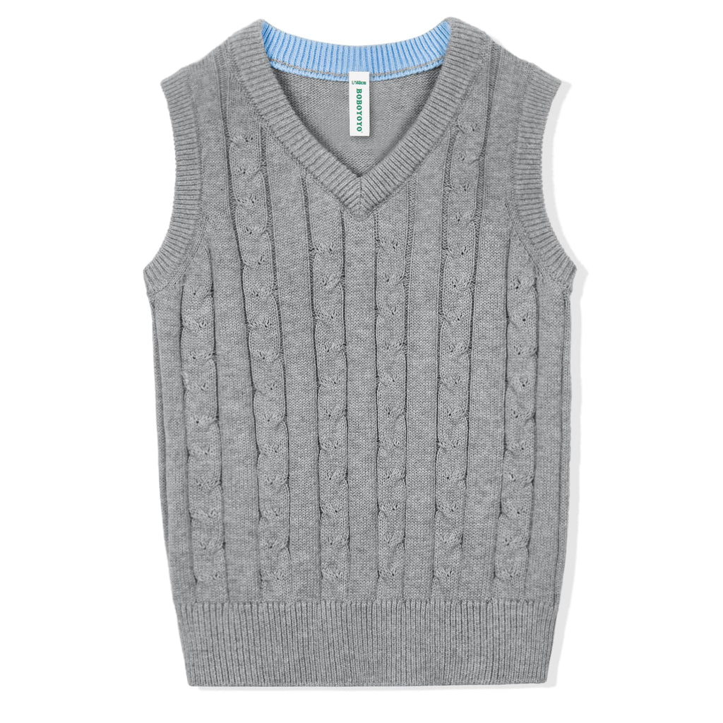 BOBOYOYO Boys Sweater Vest Unisex Cable Knit 100% Cotton Toddler Uniform Vest for Little Big Childrens Kids Teenage Girls