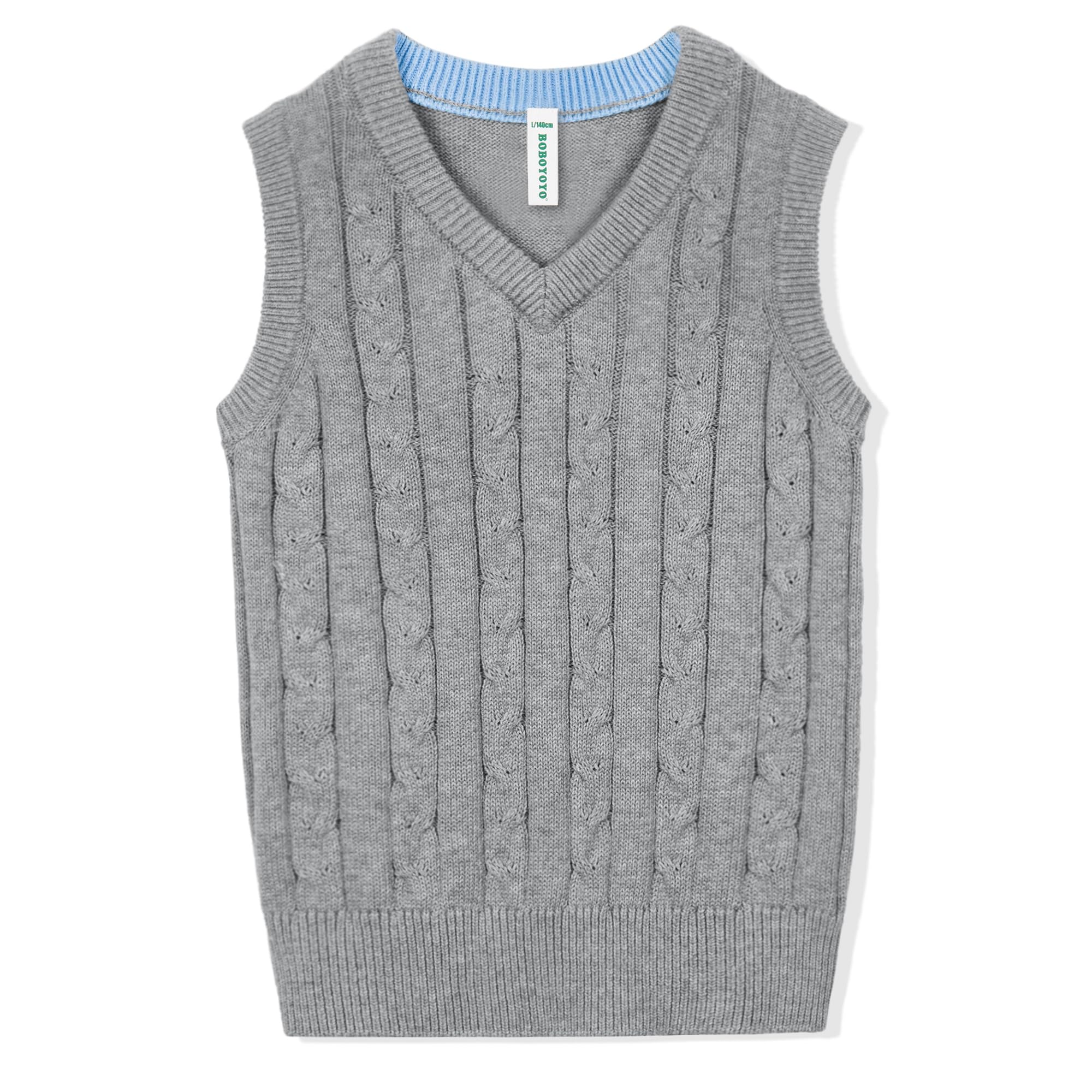 BOBOYOYO Boys Sweater Vest Unisex Cable Knit 100% Cotton Toddler Uniform Vest for Little Big Childrens Kids Teenage Girls