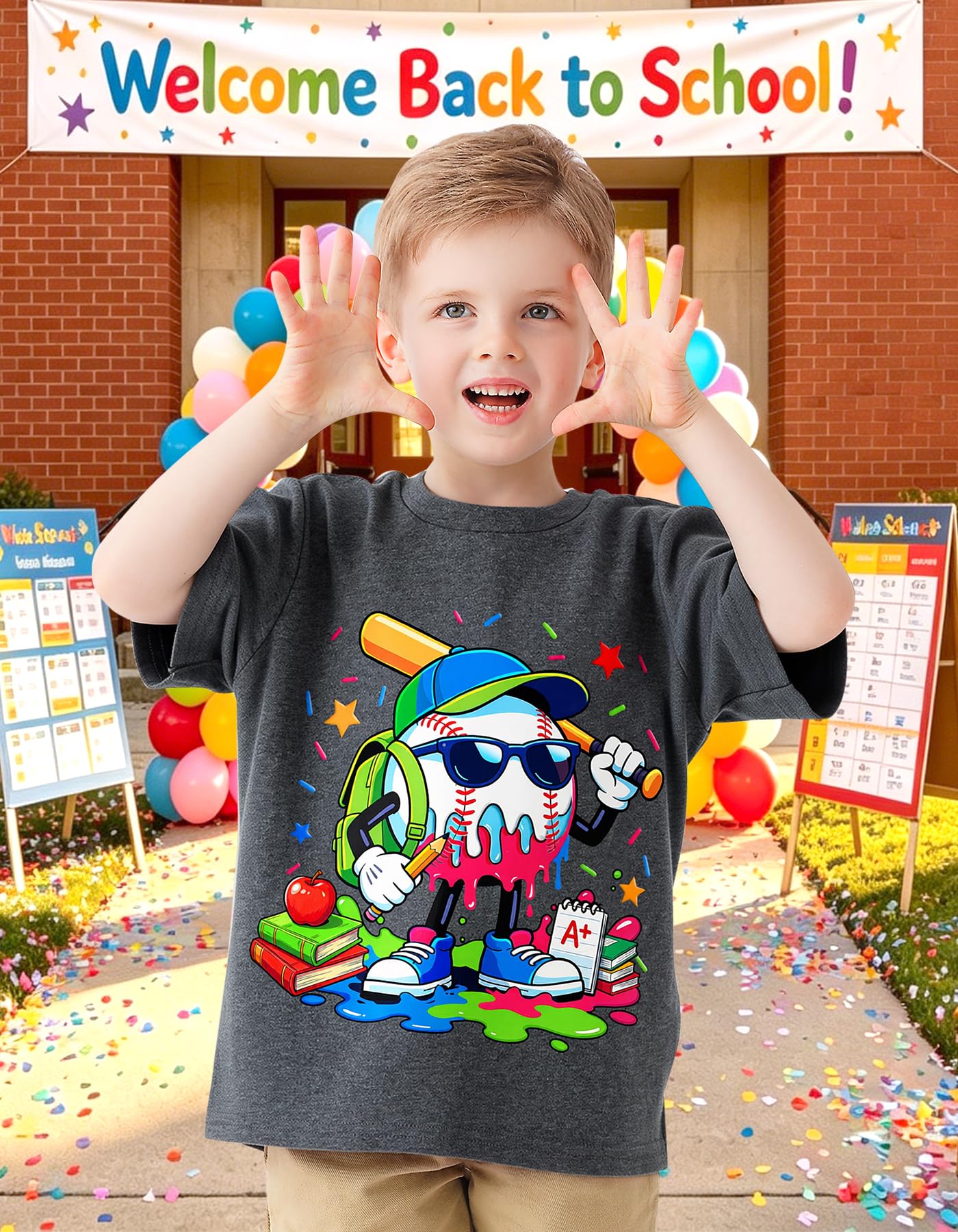 Boys Festival Shirt, Holiday Graphic Cute Print T-Shirt 3-7 Years Toddler Summer Short Sleeve Tops | Back to School Shrit, First Day of School, Christmas, Thanksgiving, Festival Theme Tshirt, Funny Cute Print, Machine Washable