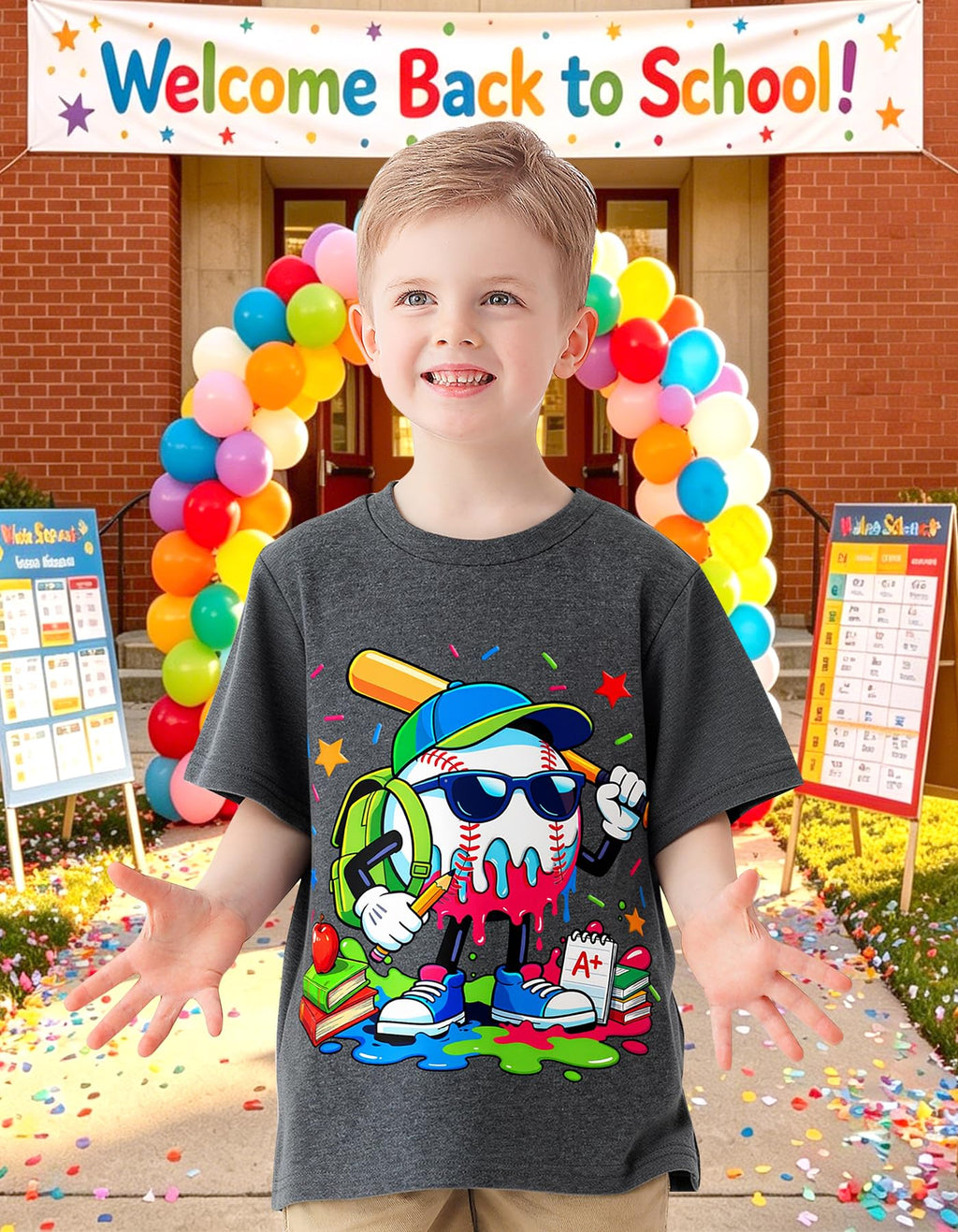 Boys Festival Shirt, Holiday Graphic Cute Print T-Shirt 3-7 Years Toddler Summer Short Sleeve Tops | Back to School Shrit, First Day of School, Christmas, Thanksgiving, Festival Theme Tshirt, Funny Cute Print, Machine Washable