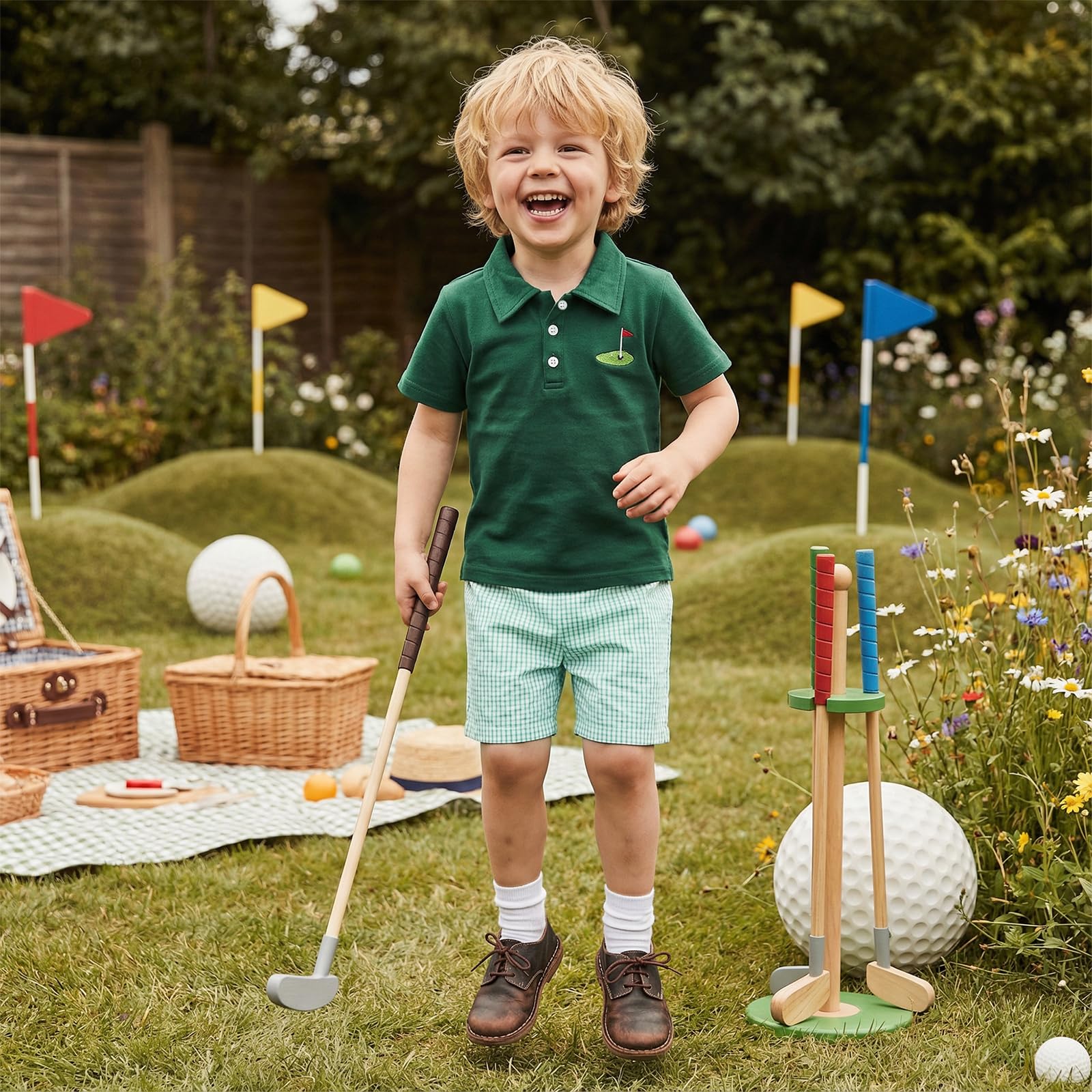 Chloefairy Toddler Baby Boy Golf Outfit Short Sleeve Golf Cart Polo T Shirts Top Shorts Set 2Pcs Golf Theme Summer Clothes