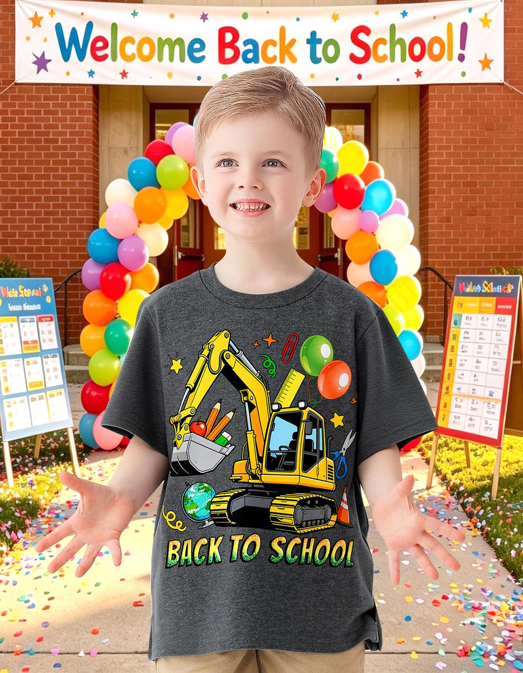 Boys Festival Shirt, Holiday Graphic Cute Print T-Shirt 3-7 Years Toddler Summer Short Sleeve Tops | Back to School Shrit, First Day of School, Christmas, Thanksgiving, Festival Theme Tshirt, Funny Cute Print, Machine Washable