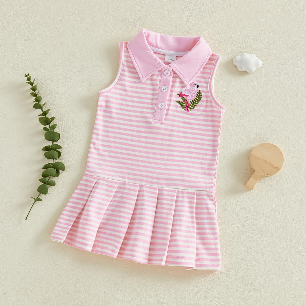 Toddler Baby Girl Clothes Golf Tennis Dress Striped Sleeveless Polo Dress Pleated Skirt Summer Outfits