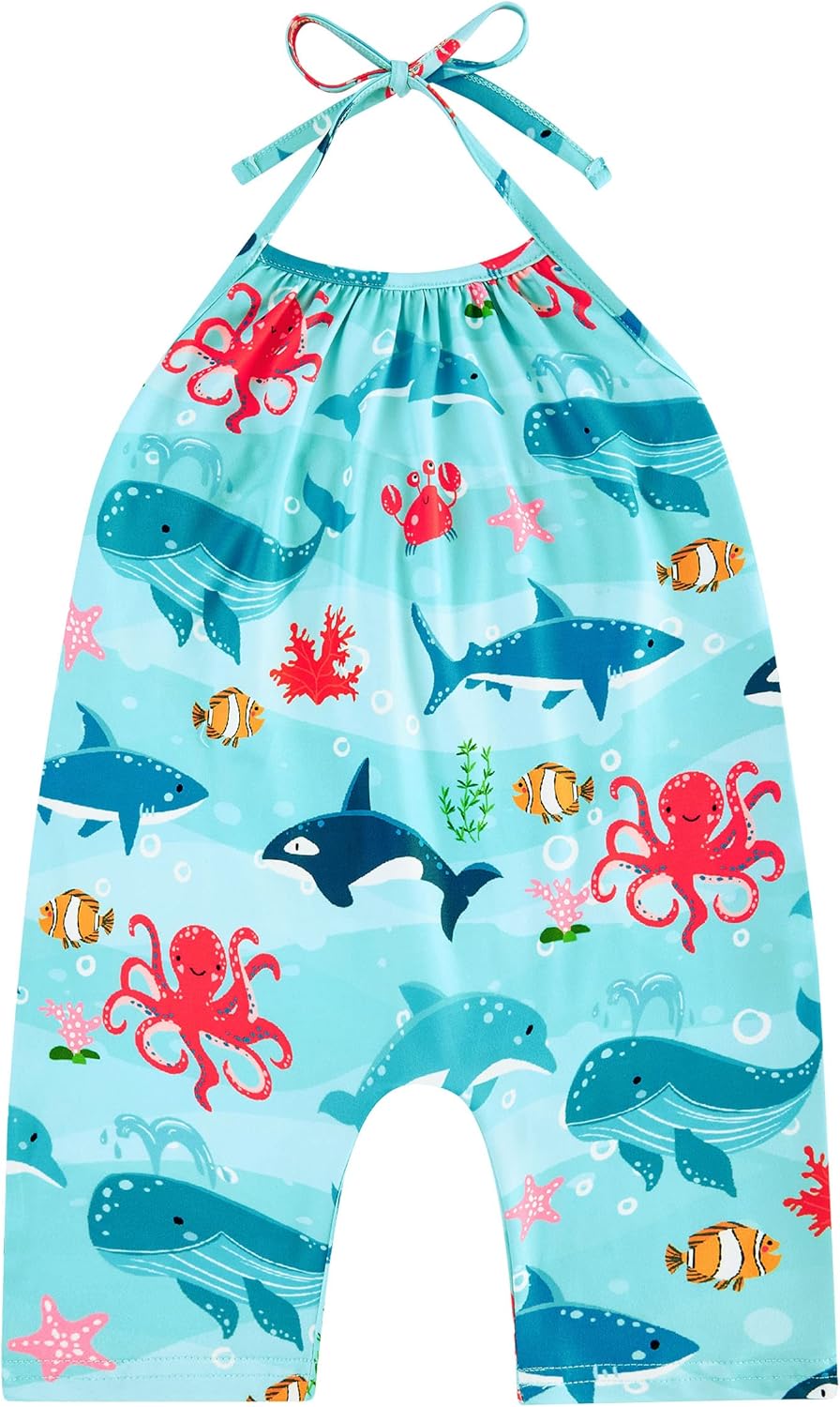 Backless Strap Slouch Jumpsuit for Toddler Girls Cute Harem Halter Romper Pants with Pockets