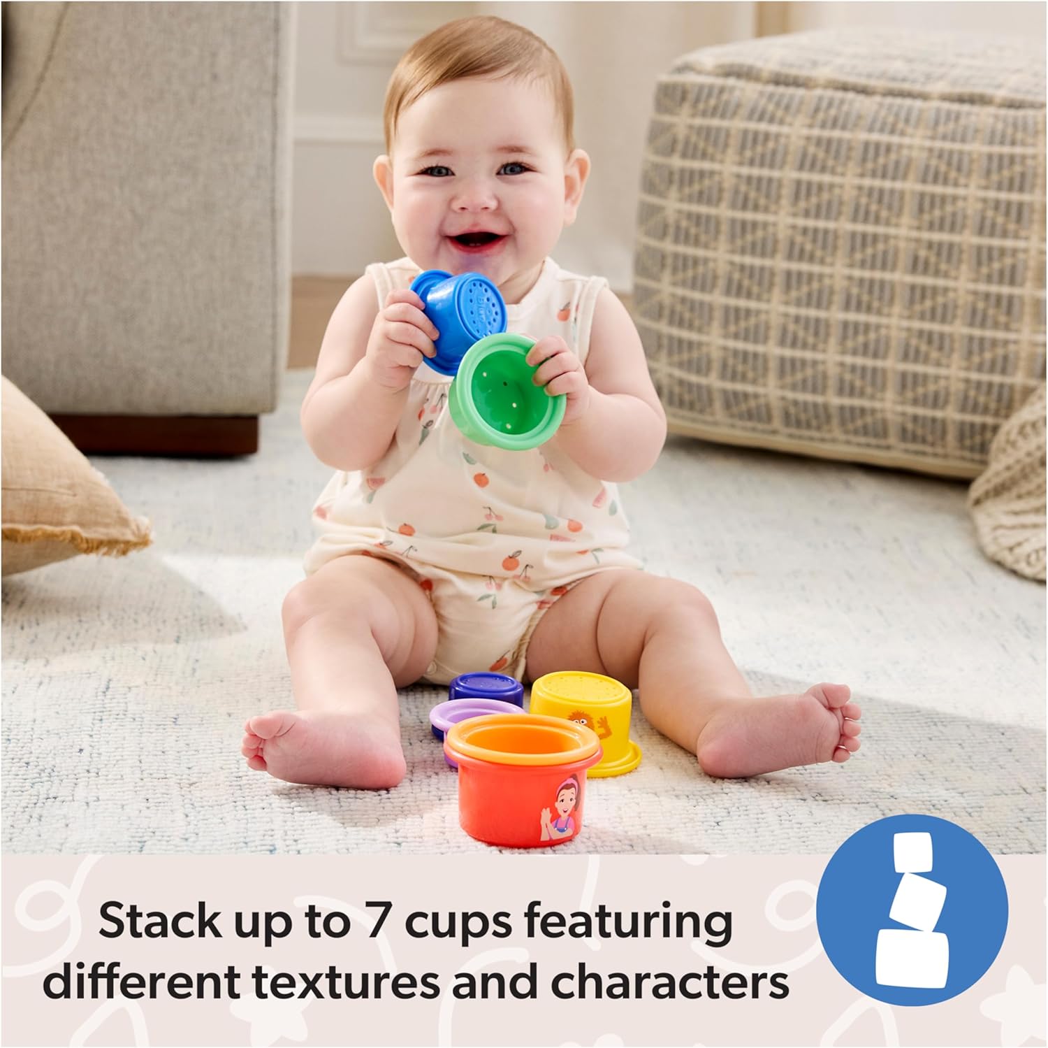 Ms. Rachel Official Rainbow Stacking Cups 7-Pack, Educational Toys & Toddler Toys for Girls & Boys Ages 6 Months to 2+ Years