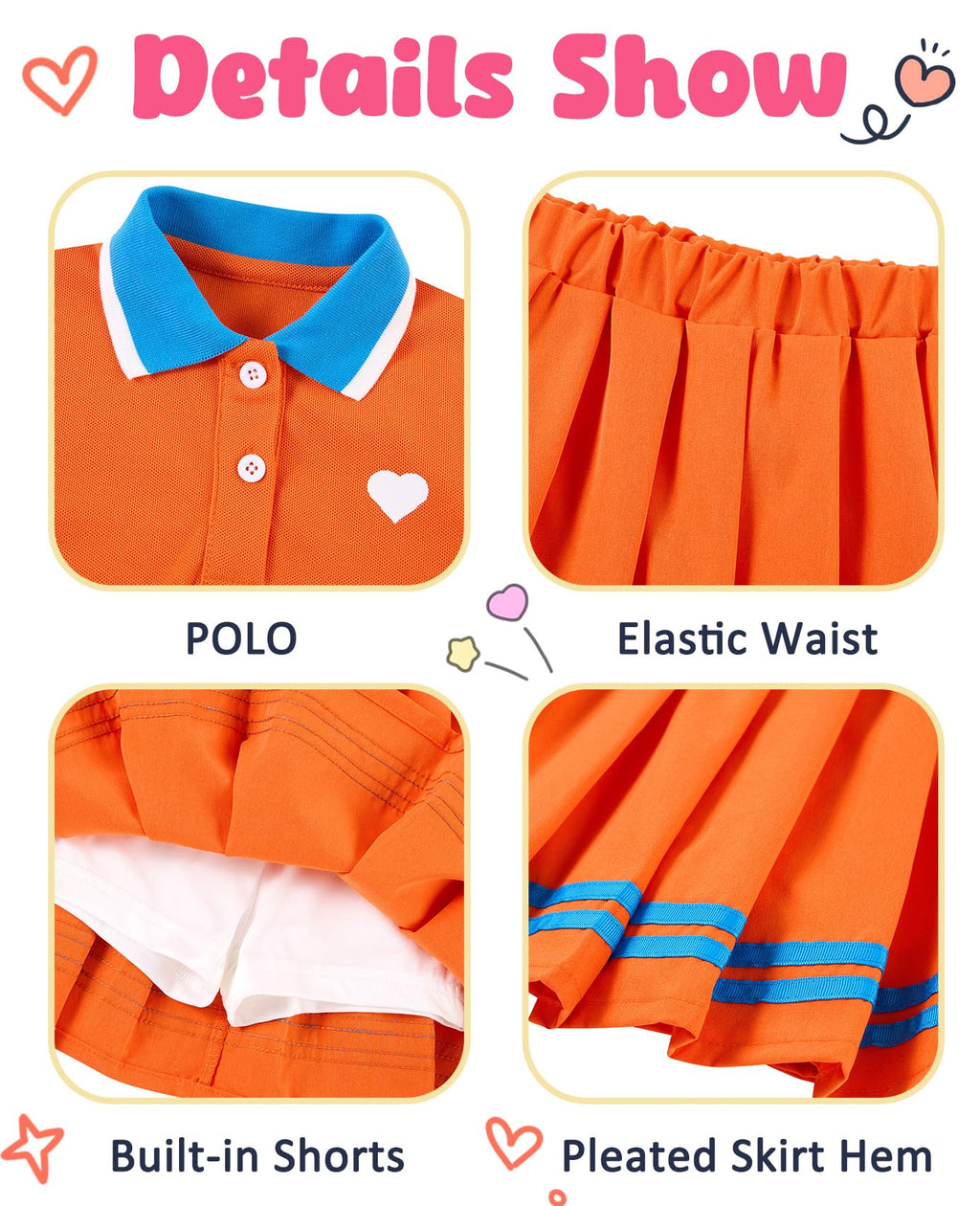 Move Dance Toddler Girls Dress Tennis Clothes Polo Outfit 2 Piece Skirt Set with Shorts 2-7T
