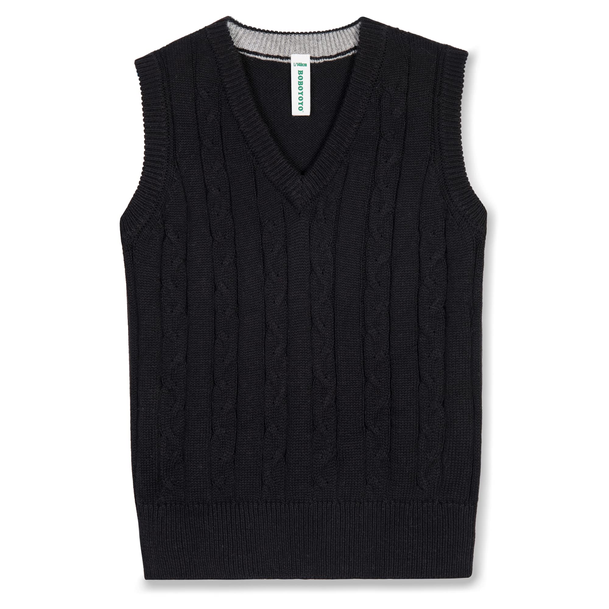 BOBOYOYO Boys Sweater Vest Unisex Cable Knit 100% Cotton Toddler Uniform Vest for Little Big Childrens Kids Teenage Girls