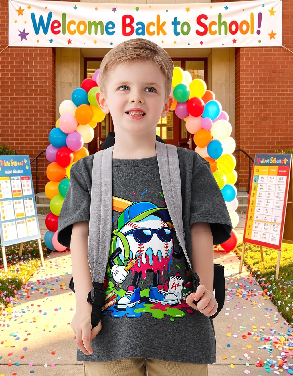 Boys Festival Shirt, Holiday Graphic Cute Print T-Shirt 3-7 Years Toddler Summer Short Sleeve Tops | Back to School Shrit, First Day of School, Christmas, Thanksgiving, Festival Theme Tshirt, Funny Cute Print, Machine Washable