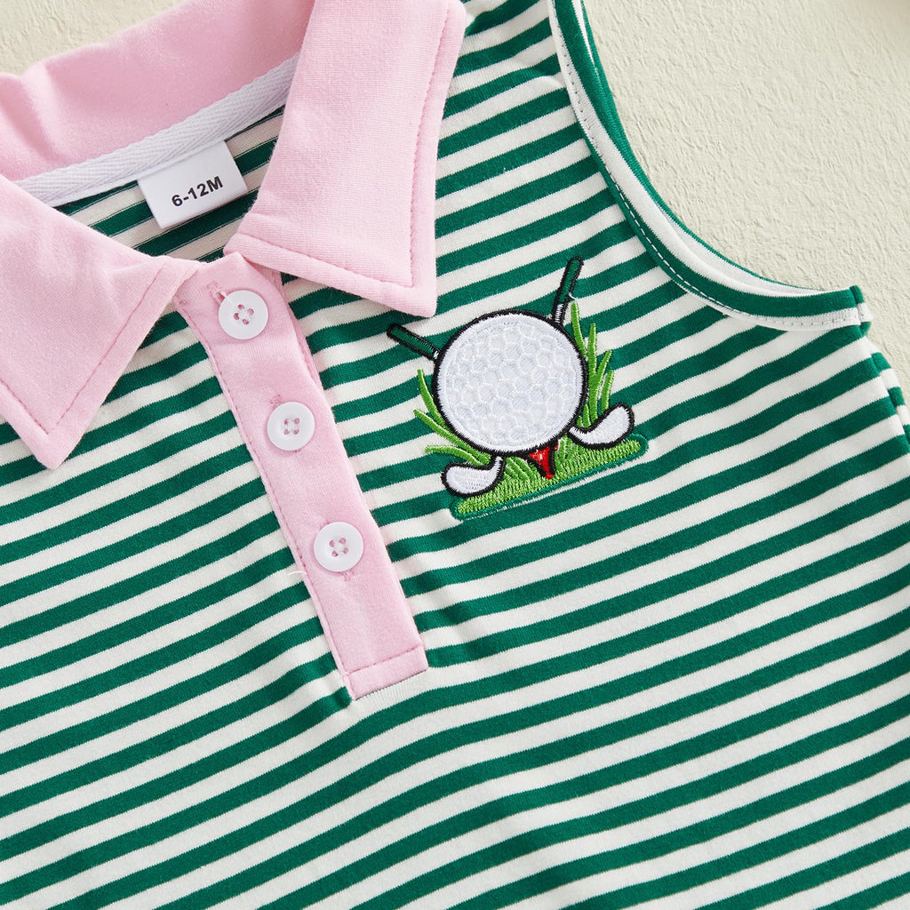 Toddler Baby Girl Clothes Golf Tennis Dress Striped Sleeveless Polo Dress Pleated Skirt Summer Outfits