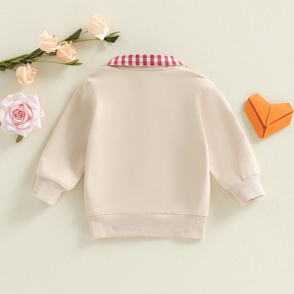 Toddler Boy Girl Christmas Outfit Quarter Zip Sweatshirt with Plaid Collar Shirt Pullover Top
