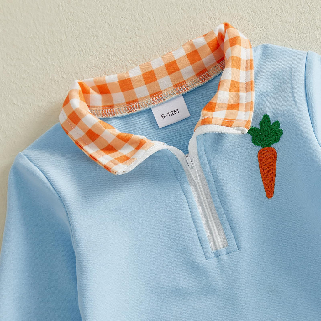 Toddler Boy Girl Christmas Outfit Quarter Zip Sweatshirt with Plaid Collar Shirt Pullover Top