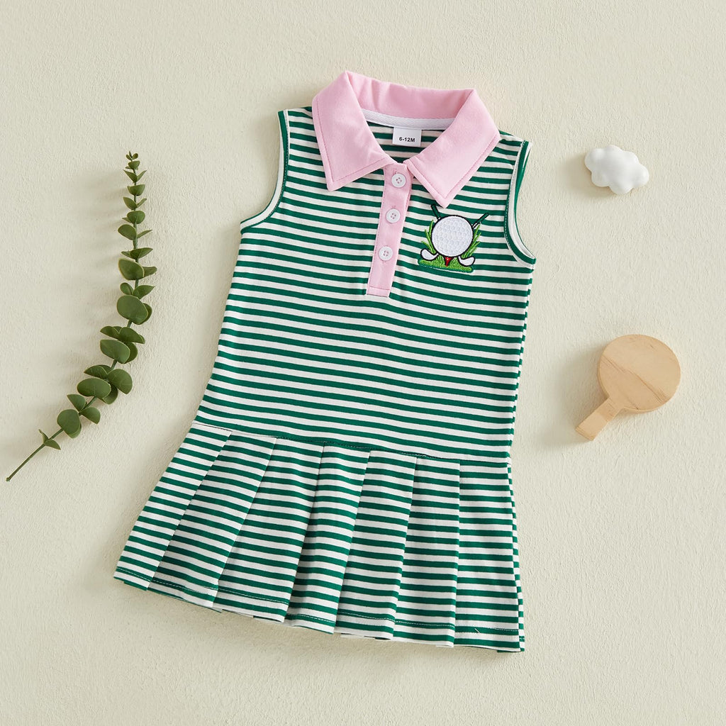 Toddler Baby Girl Clothes Golf Tennis Dress Striped Sleeveless Polo Dress Pleated Skirt Summer Outfits