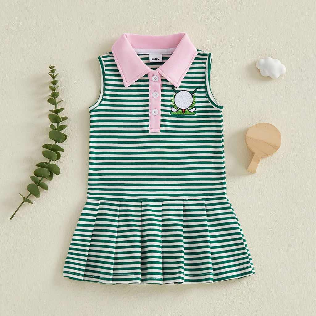 Toddler Baby Girl Clothes Golf Tennis Dress Striped Sleeveless Polo Dress Pleated Skirt Summer Outfits
