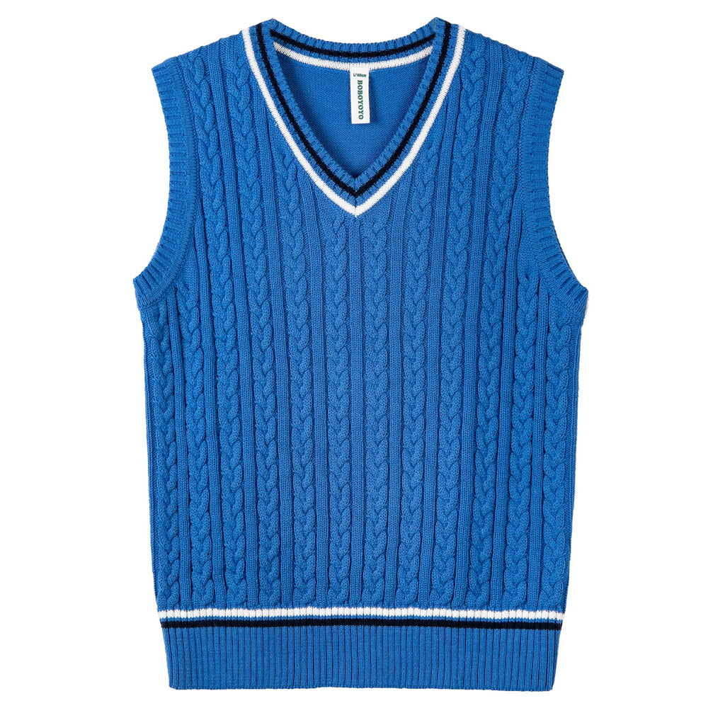 BOBOYOYO Boys Sweater Vest Unisex Cable Knit 100% Cotton Toddler Uniform Vest for Little Big Childrens Kids Teenage Girls