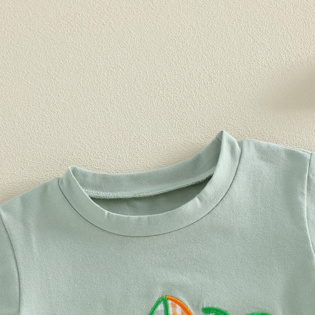 Bagilaanoe Toddler Baby Boy Short Sleeve T-Shirt+ Plaid Shorts Set Castle Embroidery Outfit Beach Clothes 2PCS Set