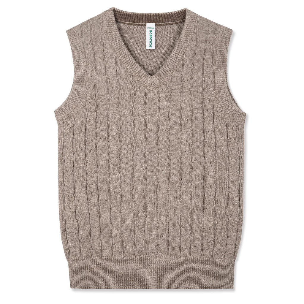 BOBOYOYO Boys Sweater Vest Unisex Cable Knit 100% Cotton Toddler Uniform Vest for Little Big Childrens Kids Teenage Girls