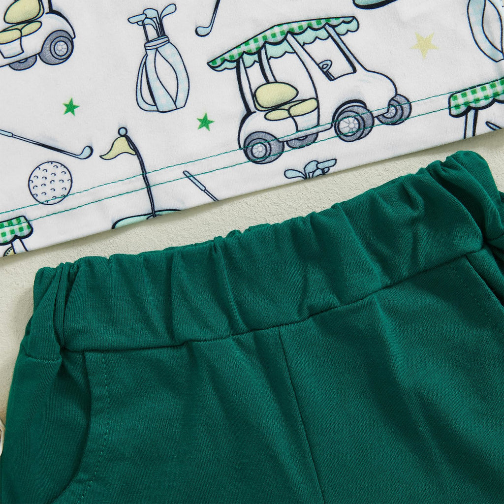 Chloefairy Toddler Baby Boy Golf Outfit Short Sleeve Golf Cart Polo T Shirts Top Shorts Set 2Pcs Golf Theme Summer Clothes