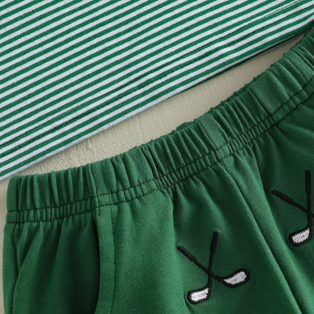 Chloefairy Toddler Baby Boy Golf Outfit Short Sleeve Golf Cart Polo T Shirts Top Shorts Set 2Pcs Golf Theme Summer Clothes