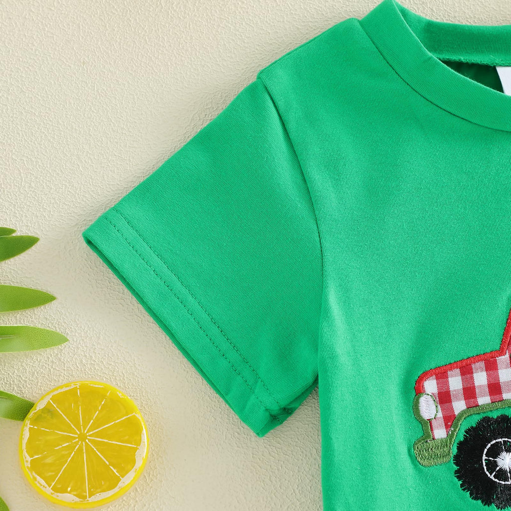 Bagilaanoe Toddler Baby Boy Short Sleeve T-Shirt+ Plaid Shorts Set Castle Embroidery Outfit Beach Clothes 2PCS Set