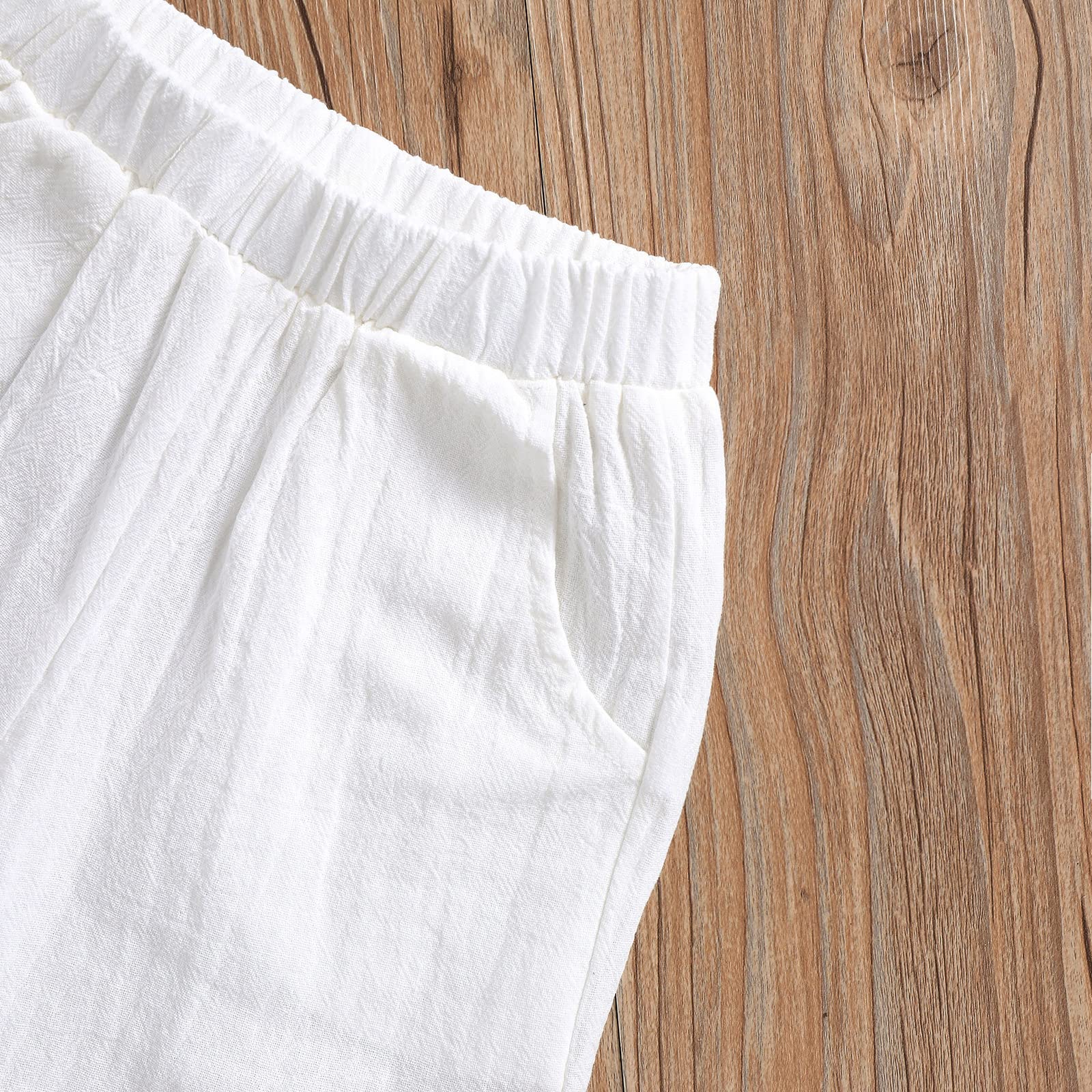Toddler Boys Girls 2Pcs Linen Clothes Set Button Down Short Sleeve Polo Shirt+Elastic Gauze Shorts Summer Outfit