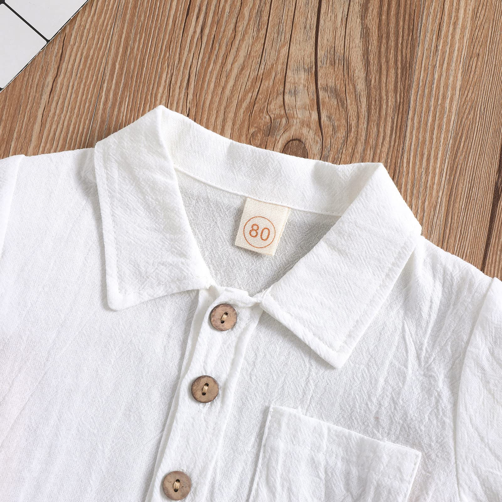 Toddler Boys Girls 2Pcs Linen Clothes Set Button Down Short Sleeve Polo Shirt+Elastic Gauze Shorts Summer Outfit