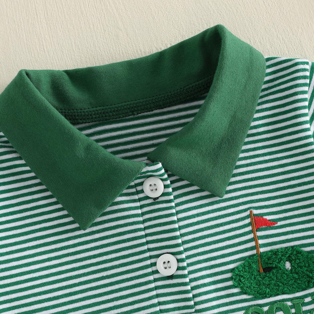Chloefairy Toddler Baby Boy Golf Outfit Short Sleeve Golf Cart Polo T Shirts Top Shorts Set 2Pcs Golf Theme Summer Clothes