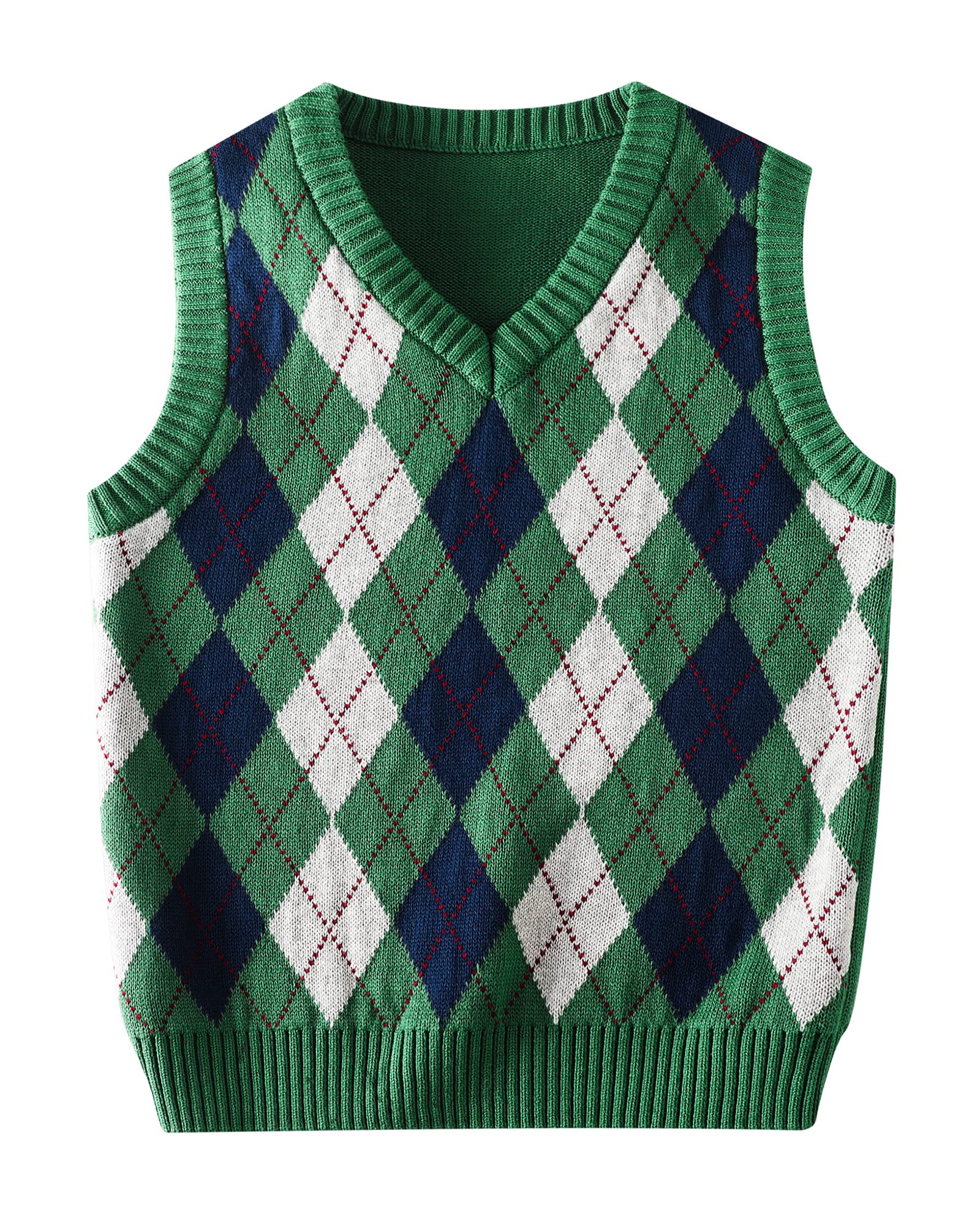 Boys Sweater Vest V Neck Argyle Sleeveless Uniform Knit Plaid Kids Clothes