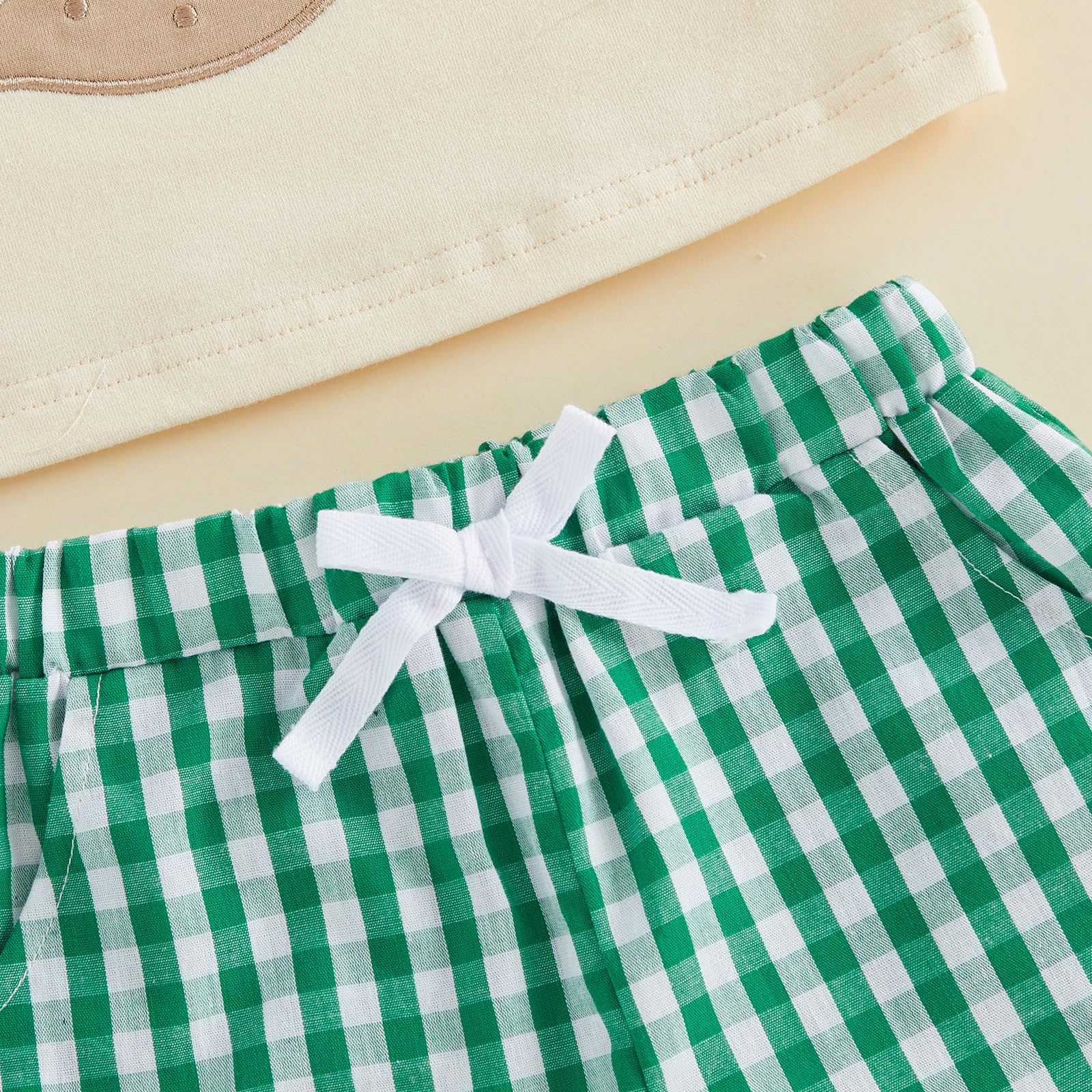 Bagilaanoe Toddler Baby Boy Short Sleeve T-Shirt+ Plaid Shorts Set Castle Embroidery Outfit Beach Clothes 2PCS Set