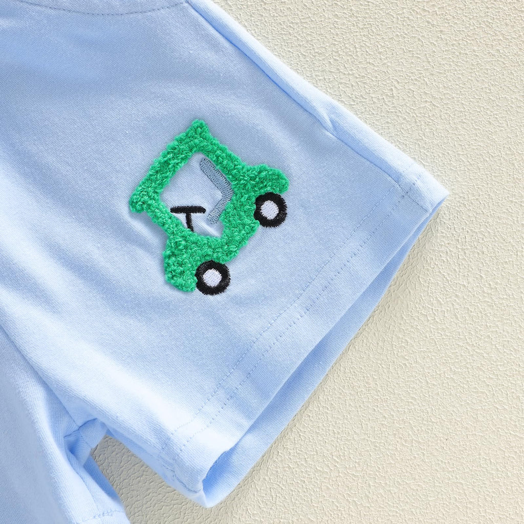 Chloefairy Toddler Baby Boy Golf Outfit Short Sleeve Golf Cart Polo T Shirts Top Shorts Set 2Pcs Golf Theme Summer Clothes