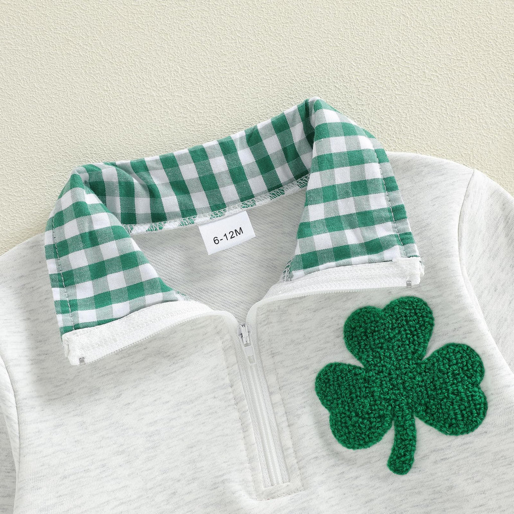 Toddler Boy Girl Christmas Outfit Quarter Zip Sweatshirt with Plaid Collar Shirt Pullover Top