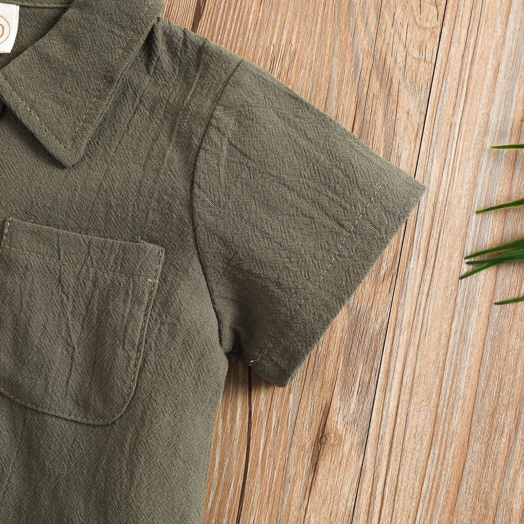 Toddler Boys Girls 2Pcs Linen Clothes Set Button Down Short Sleeve Polo Shirt+Elastic Gauze Shorts Summer Outfit