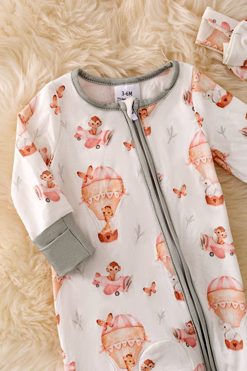 🎍Bamboo Pajama w/air balloon print bodysu matching headband.