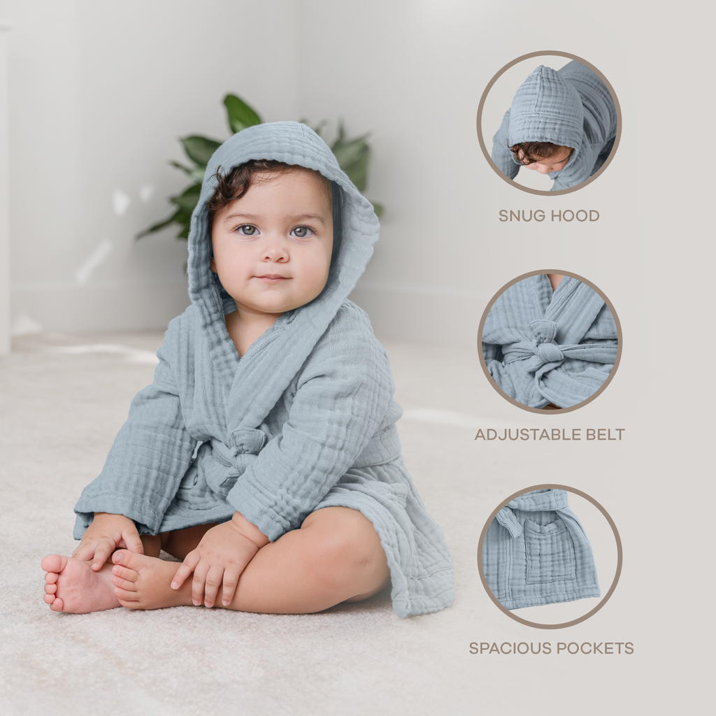 Muslin Bath Robe for Kids, Cotton Bathrobe by Comfy Cubs