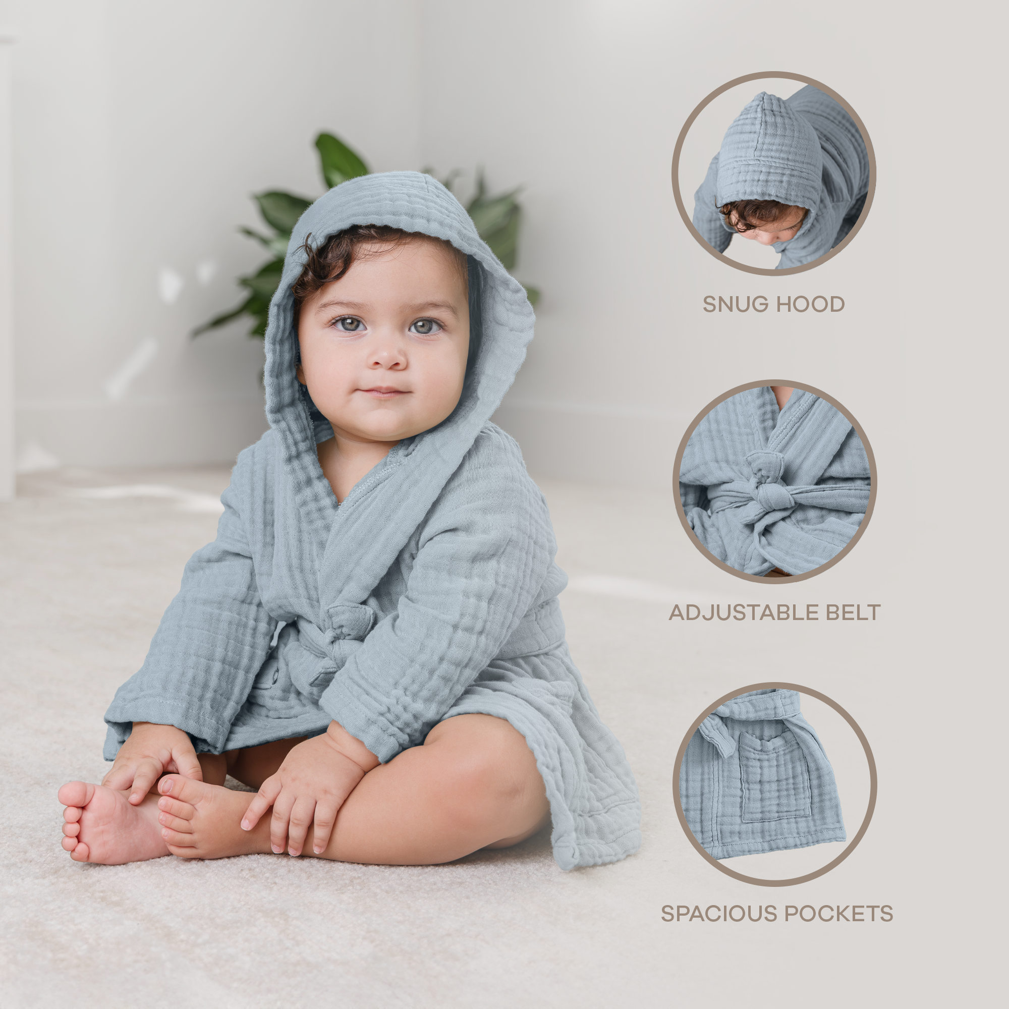 Muslin Bath Robe for Kids, Cotton Bathrobe by Comfy Cubs